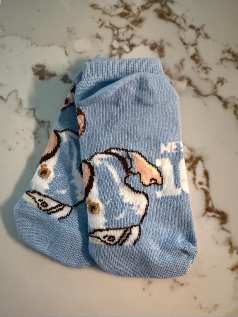 Men's Light Blue Athletic Ankle Socks with Bearded Player Motif